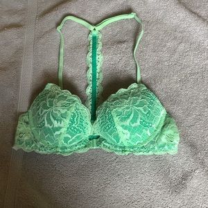 PINK Victoria’s Secret Green Lace Date Racerback Push-Up Bra. Size 32A